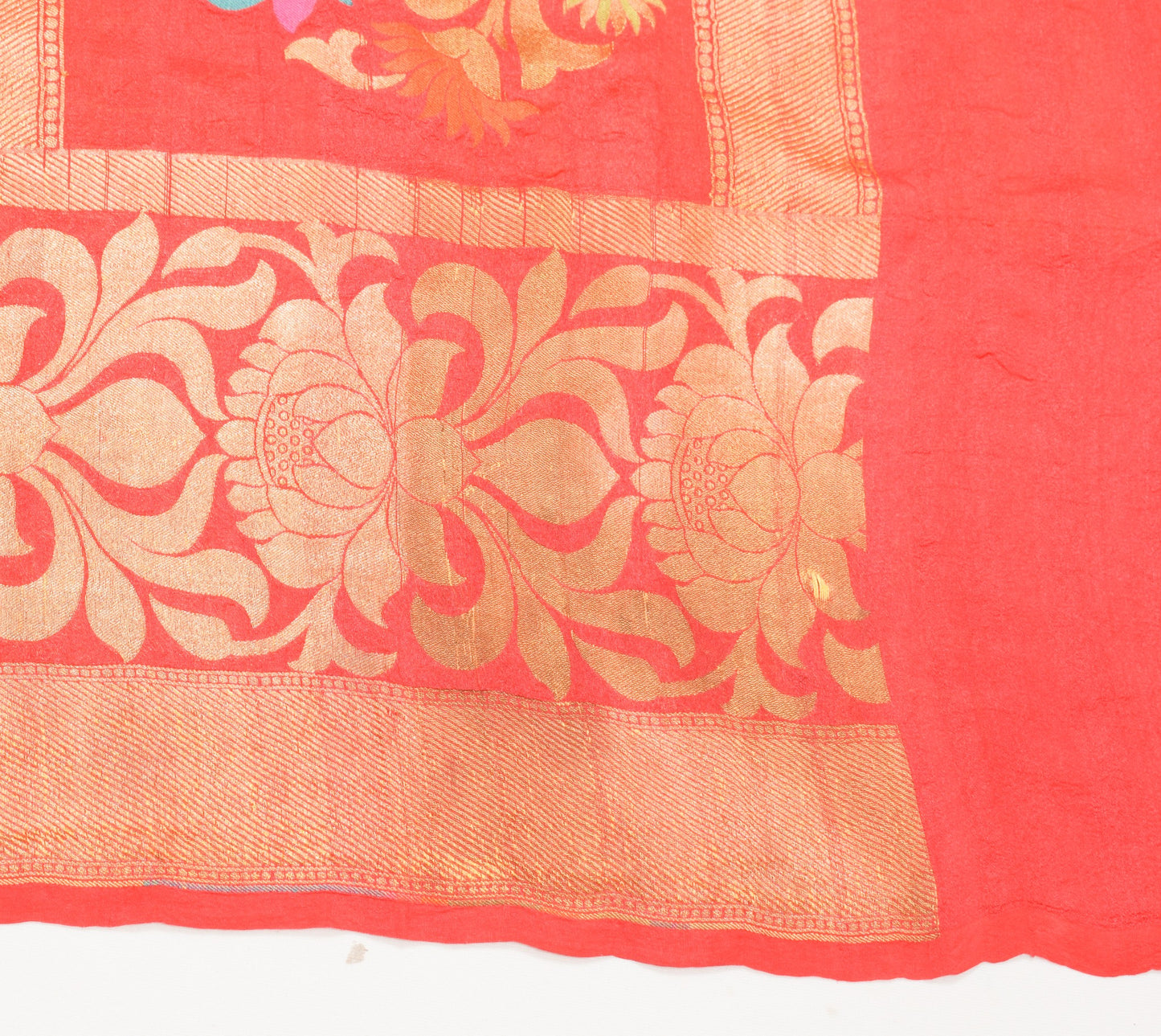 Sushila Vintage Yellow Sari Remnant Scrap Zari Brocade Pure Silk Craft Fabric