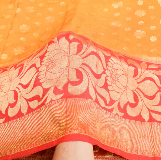 Sushila Vintage Yellow Sari Remnant Scrap Zari Brocade Pure Silk Craft Fabric