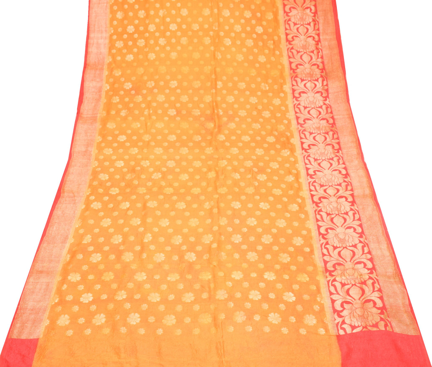 Sushila Vintage Yellow Sari Remnant Scrap Zari Brocade Pure Silk Craft Fabric