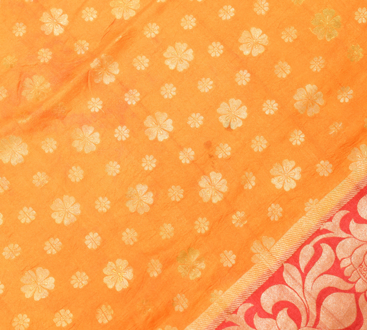 Sushila Vintage Yellow Sari Remnant Scrap Zari Brocade Pure Silk Craft Fabric