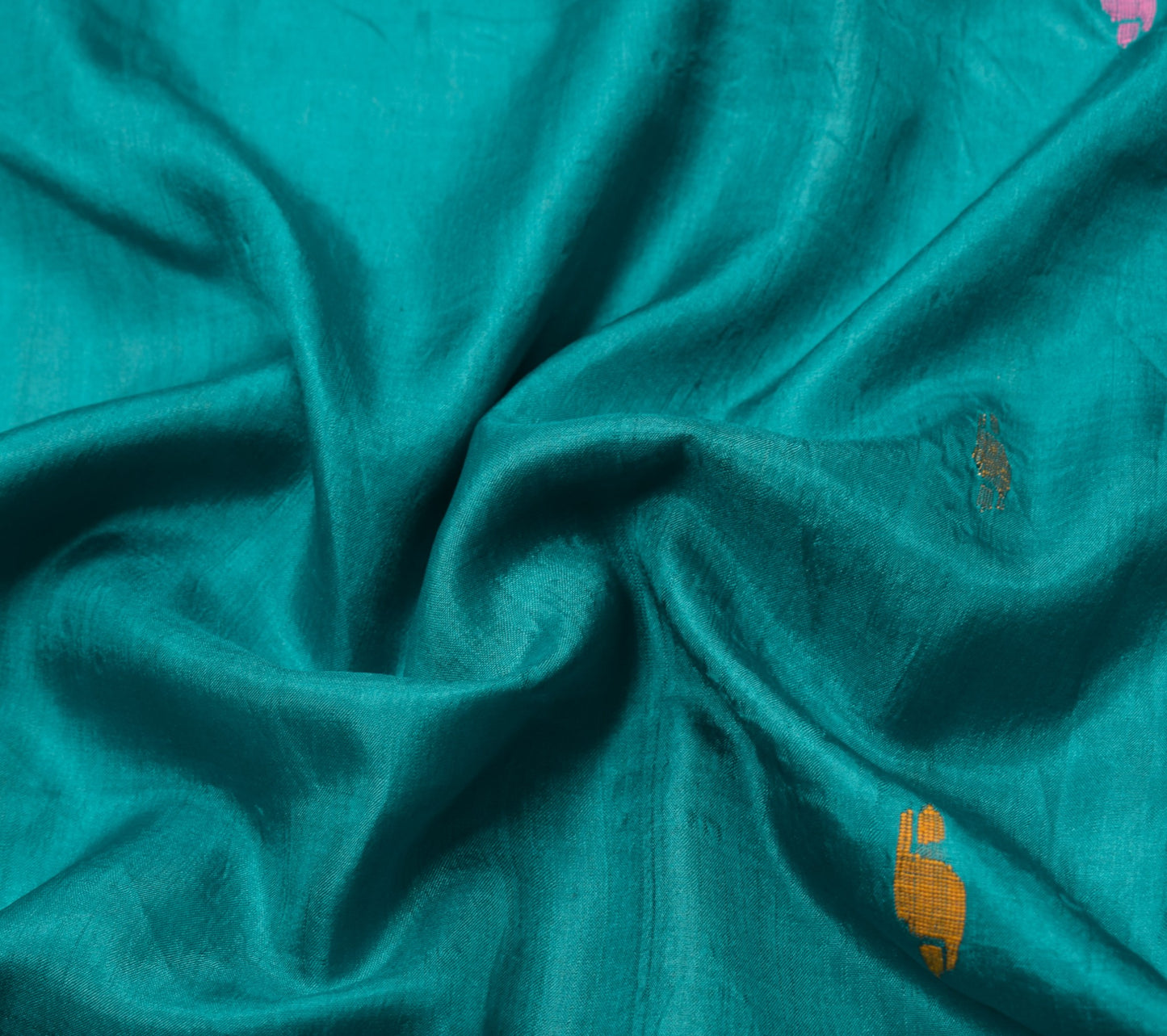 Sushila Vintage Tant Woven Sari Remnant Scrap Teal Blue Pure Silk Craft Fabric