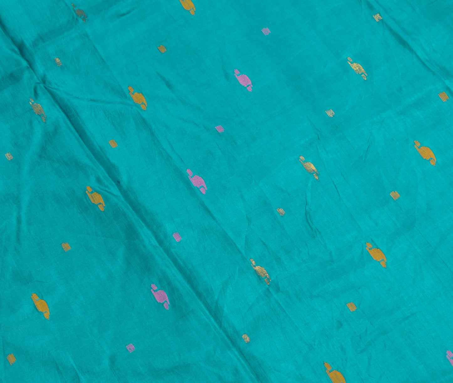 Sushila Vintage Tant Woven Sari Remnant Scrap Teal Blue Pure Silk Craft Fabric