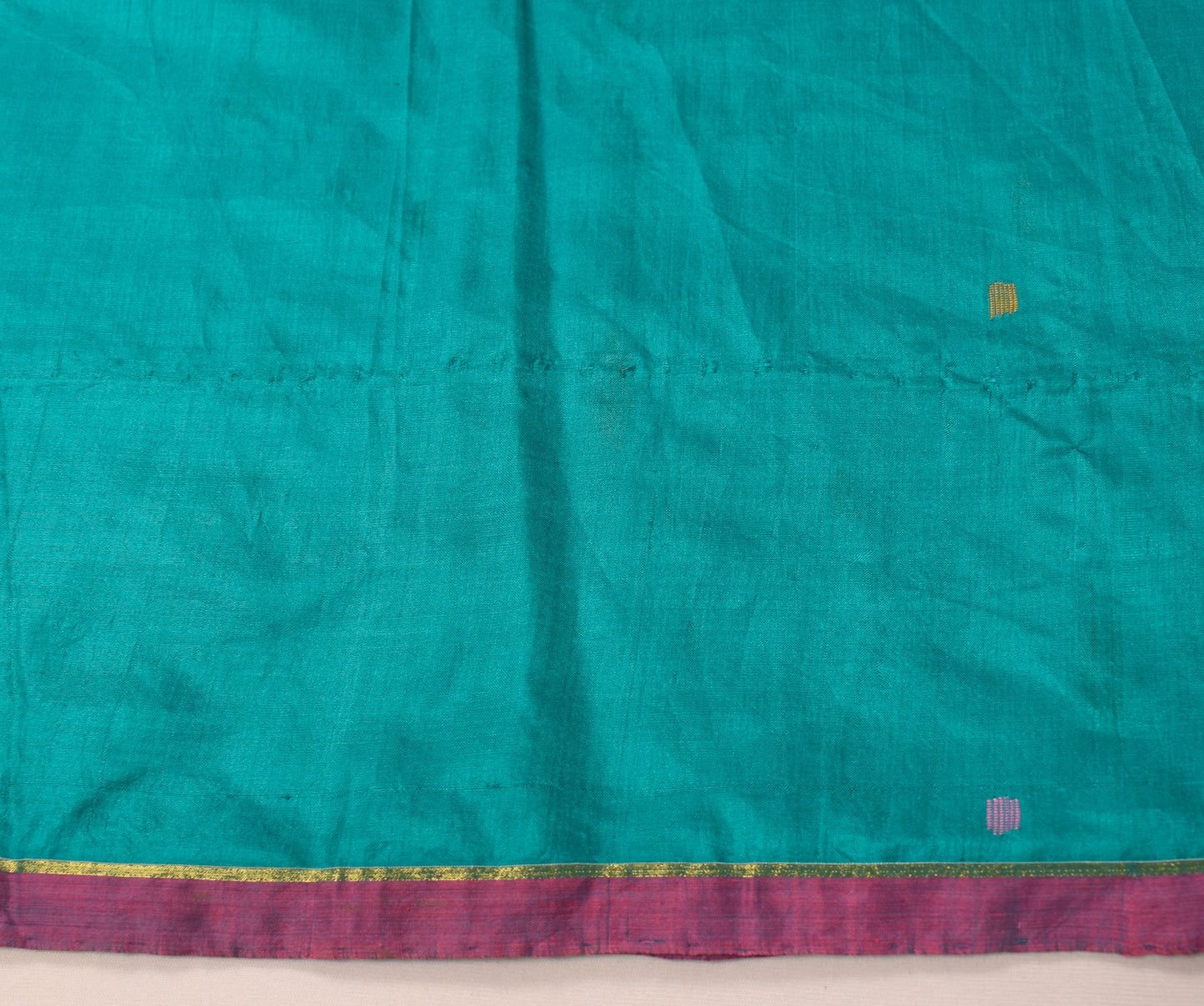 Sushila Vintage Tant Woven Sari Remnant Scrap Teal Blue Pure Silk Craft Fabric
