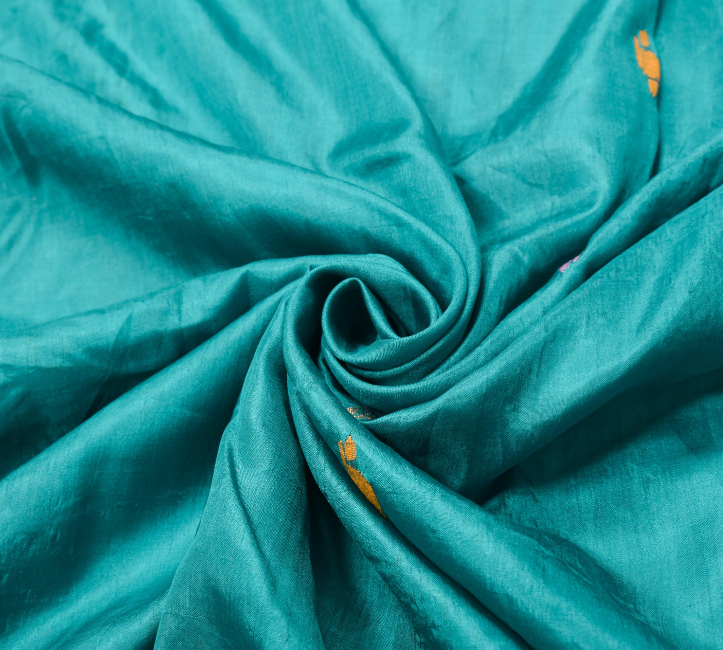 Sushila Vintage Tant Woven Sari Remnant Scrap Teal Blue Pure Silk Craft Fabric
