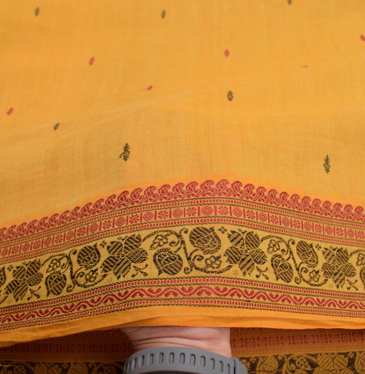 Sushila Vintage Yellow Sari Remnant Scrap Pure Cotton Hand Woven Craft Fabric