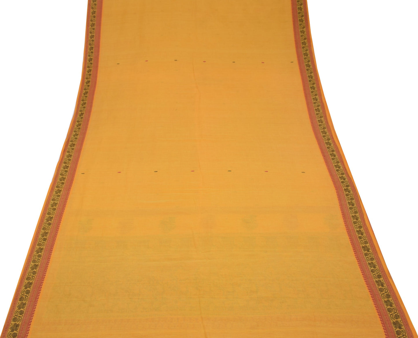 Sushila Vintage Yellow Sari Remnant Scrap Pure Cotton Hand Woven Craft Fabric
