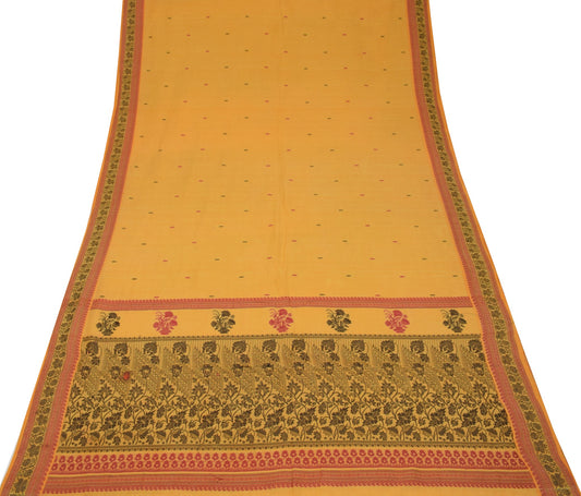 Sushila Vintage Yellow Sari Remnant Scrap Pure Cotton Hand Woven Craft Fabric