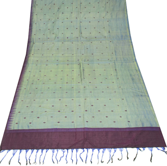 Sushila Vintage Green Dual Tone Sari Remnant Scrap Pure Silk Woven Craft Fabric