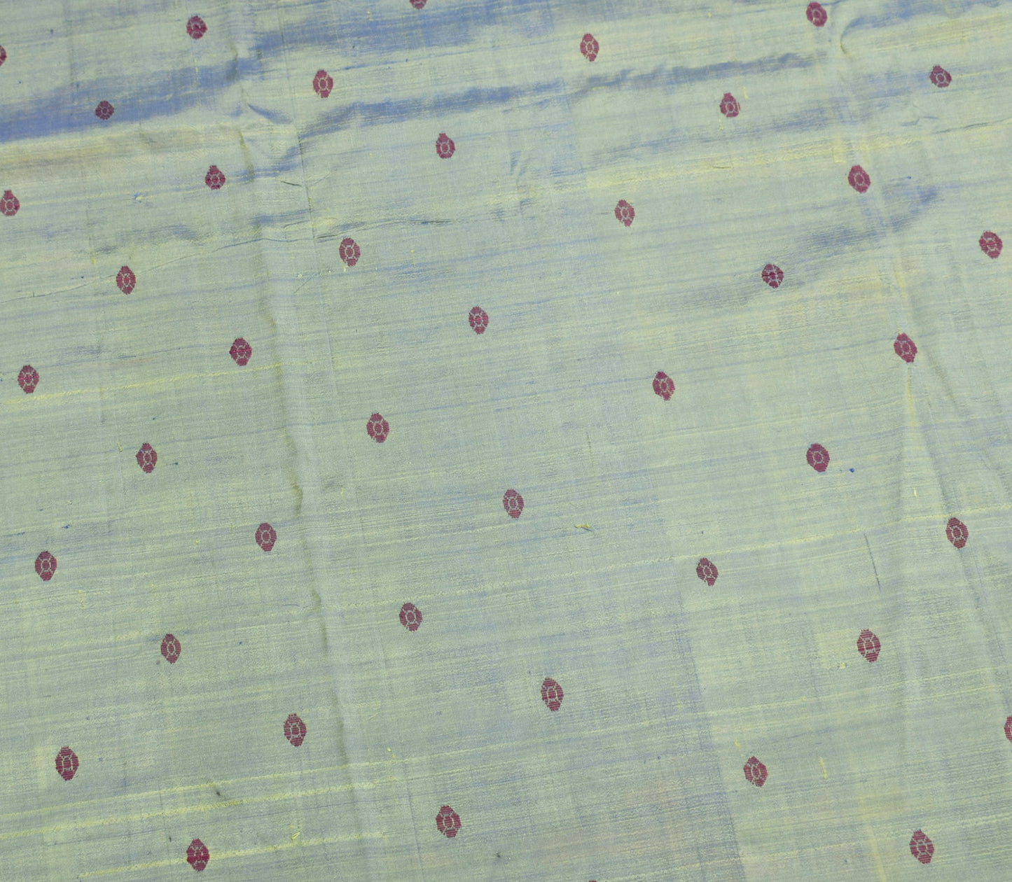 Sushila Vintage Green Dual Tone Sari Remnant Scrap Pure Silk Woven Craft Fabric