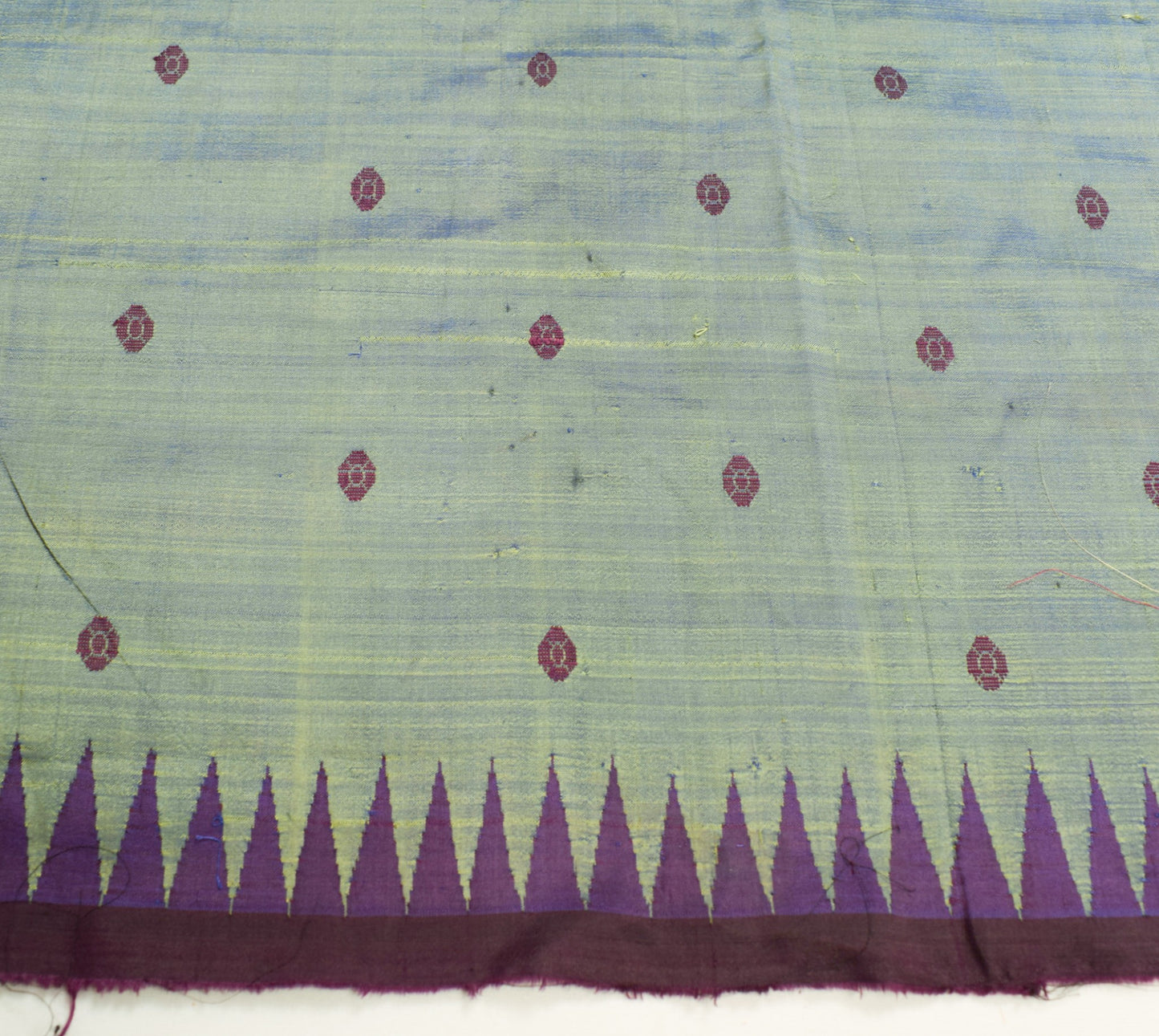 Sushila Vintage Green Dual Tone Sari Remnant Scrap Pure Silk Woven Craft Fabric