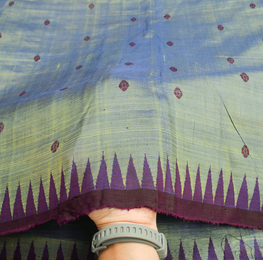 Sushila Vintage Green Dual Tone Sari Remnant Scrap Pure Silk Woven Craft Fabric