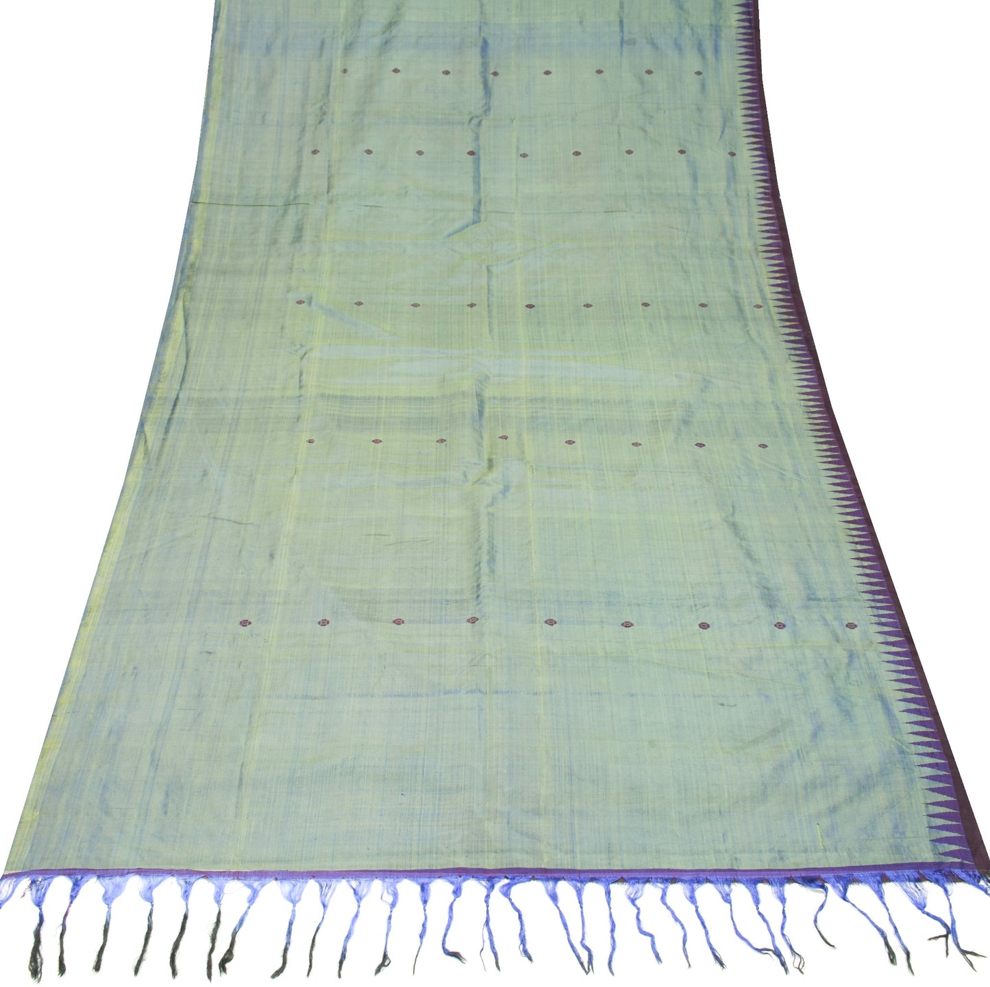 Sushila Vintage Green Dual Tone Sari Remnant Scrap Pure Silk Woven Craft Fabric