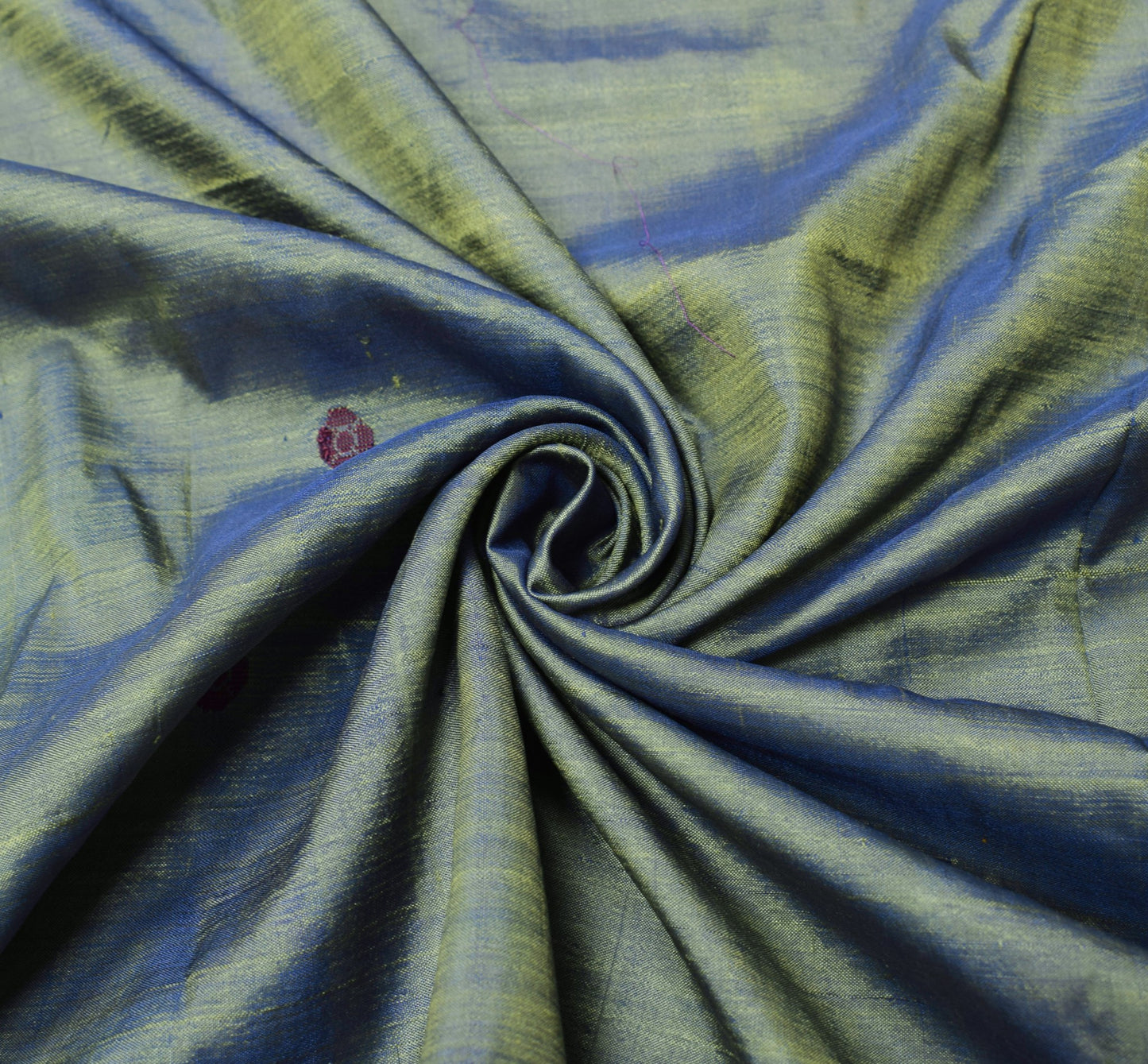Sushila Vintage Green Dual Tone Sari Remnant Scrap Pure Silk Woven Craft Fabric