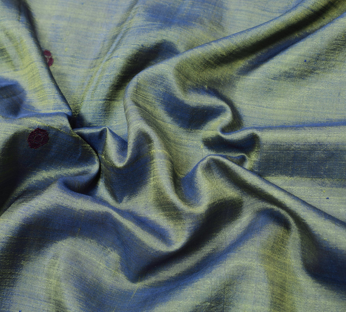 Sushila Vintage Green Dual Tone Sari Remnant Scrap Pure Silk Woven Craft Fabric