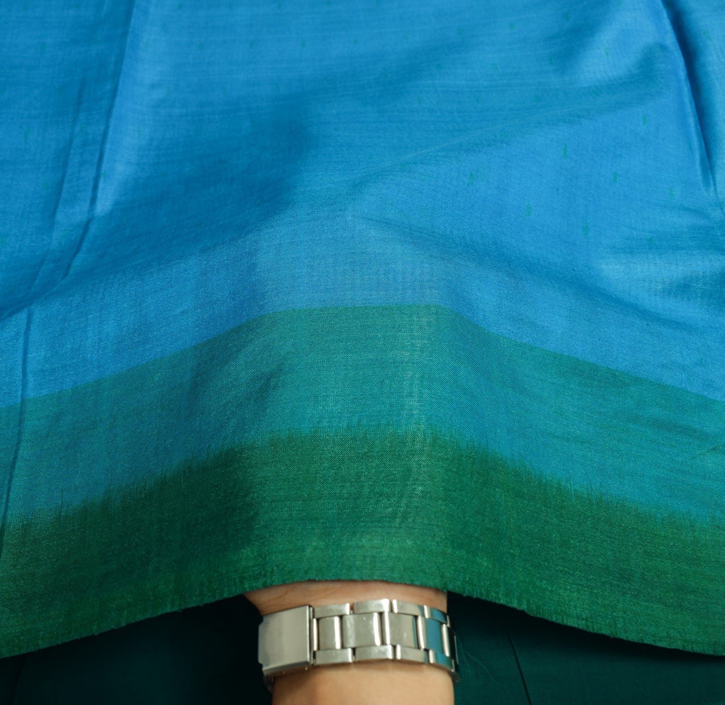 Sushila Vintage Turquoise Blue Sari Remnant Scrap Pure Silk Soft Craft Fabric
