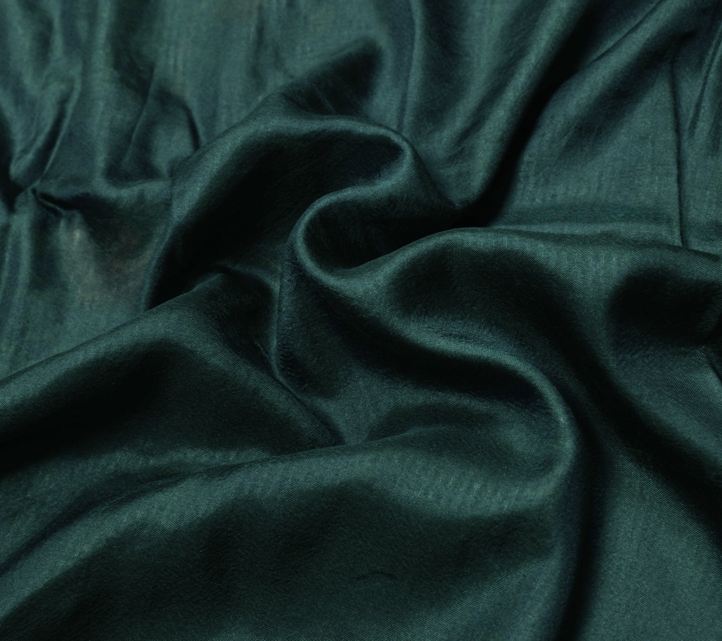 Sushila Vintage Dark Green Sari Remnant Scrap Hand Woven Pure Silk Craft Fabric