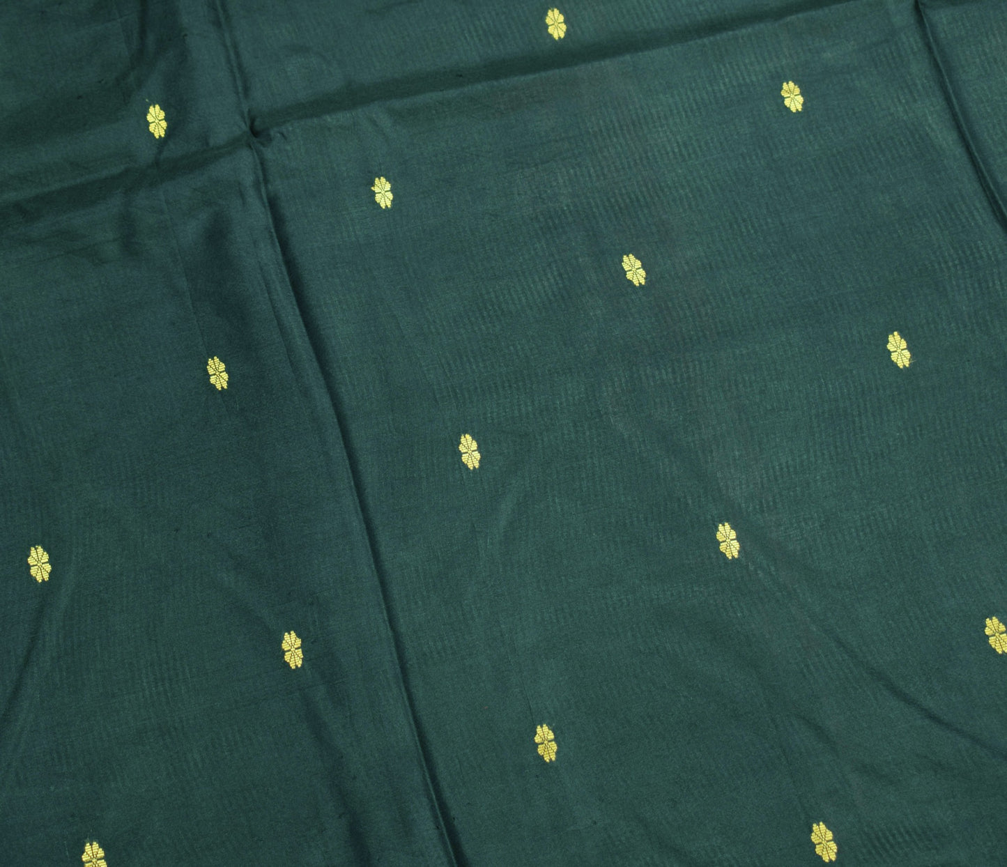 Sushila Vintage Dark Green Sari Remnant Scrap Hand Woven Pure Silk Craft Fabric
