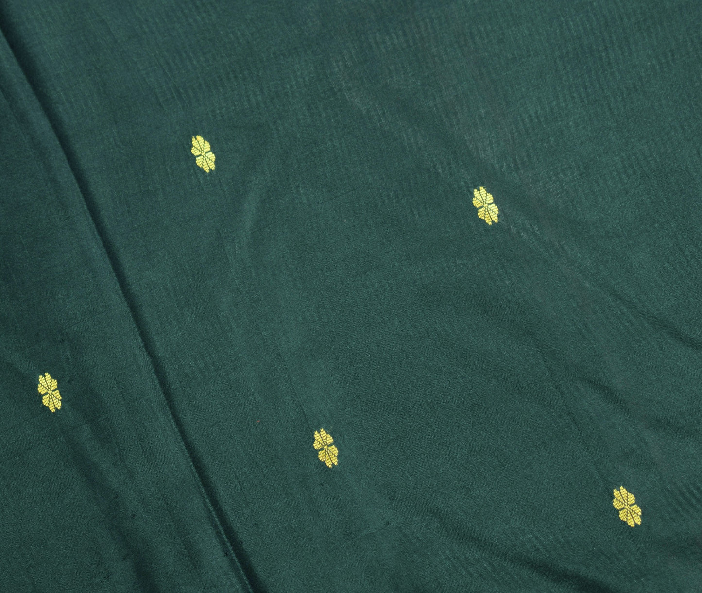 Sushila Vintage Dark Green Sari Remnant Scrap Hand Woven Pure Silk Craft Fabric