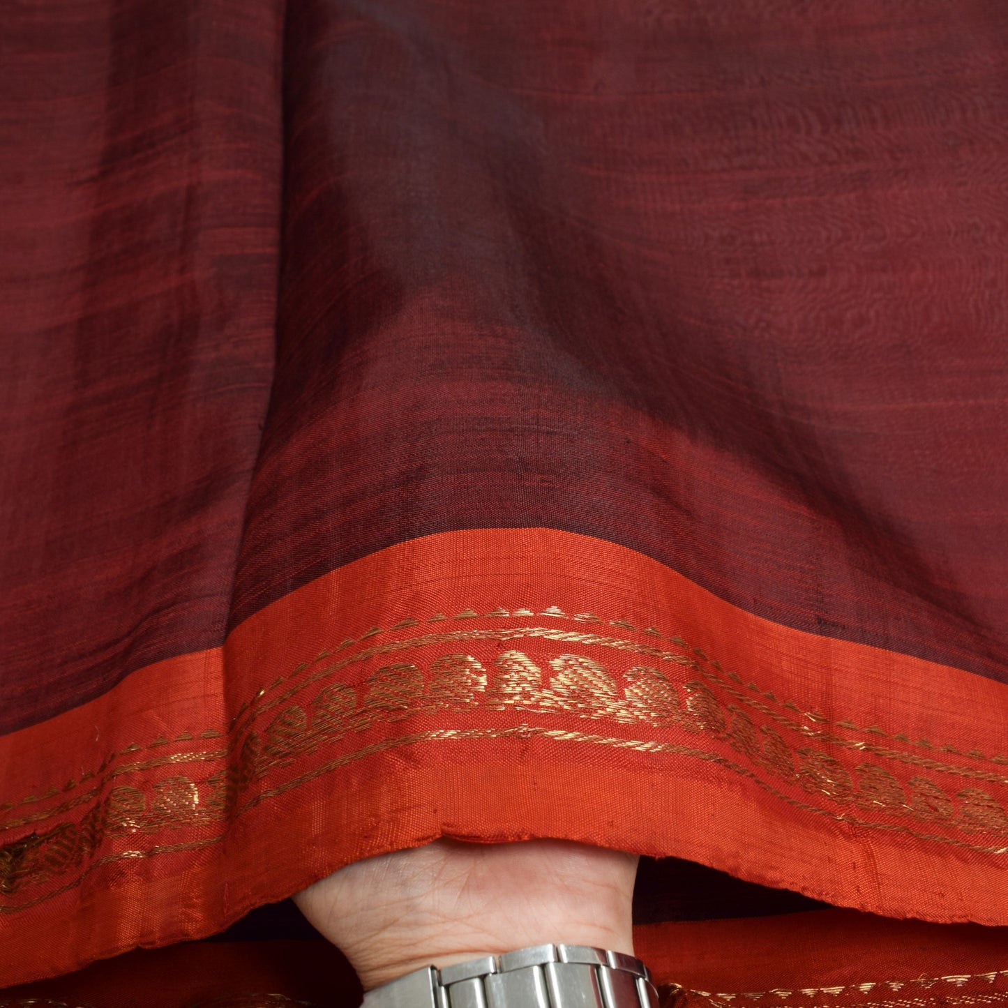 Sushila Vintage Maroon Sari Remnant Scrap Multi Purpose Pure Silk Craft Fabric