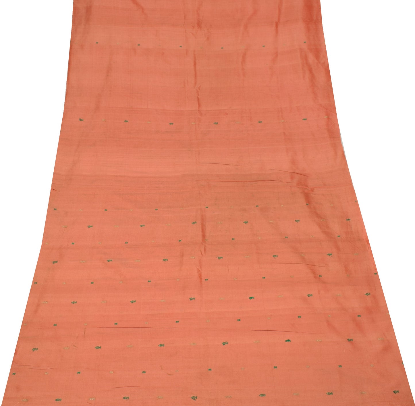 Sushila Vintage Peach Sari Remnant Scrap Pure Silk Hand Woven Soft Craft Fabric