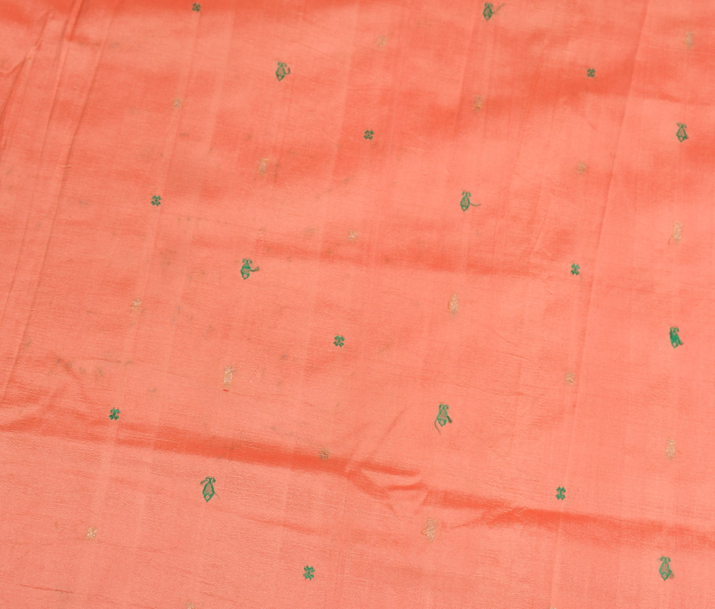 Sushila Vintage Peach Sari Remnant Scrap Pure Silk Hand Woven Soft Craft Fabric