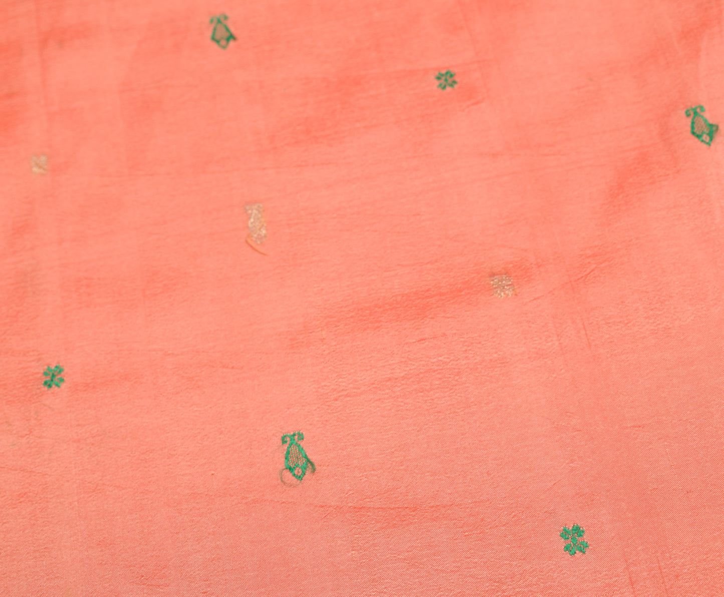 Sushila Vintage Peach Sari Remnant Scrap Pure Silk Hand Woven Soft Craft Fabric