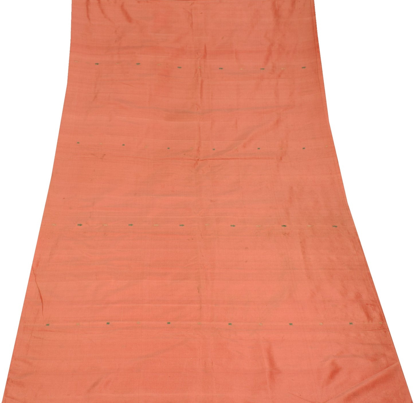 Sushila Vintage Peach Sari Remnant Scrap Pure Silk Hand Woven Soft Craft Fabric