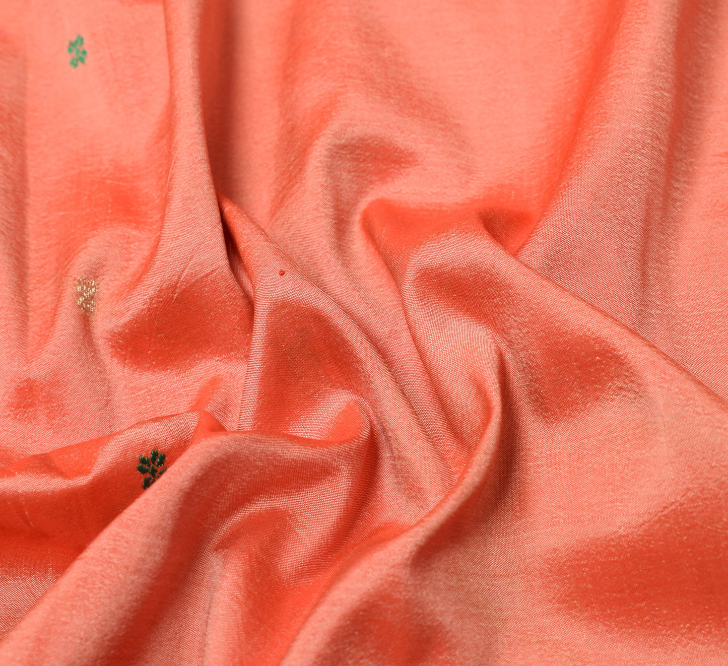 Sushila Vintage Peach Sari Remnant Scrap Pure Silk Hand Woven Soft Craft Fabric