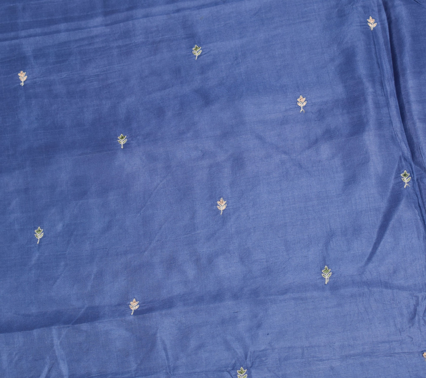 Sushila Vintage Steel Blue Sari Remnant Scrap Pure Silk Hand Work Craft Fabric