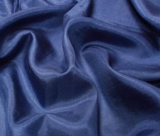 Sushila Vintage Steel Blue Sari Remnant Scrap Pure Silk Hand Work Craft Fabric