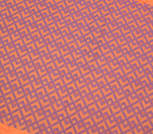 Sushila Vintage Orange Sari Remnant Scrap Soft Woven Pure Cotton Craft Fabric