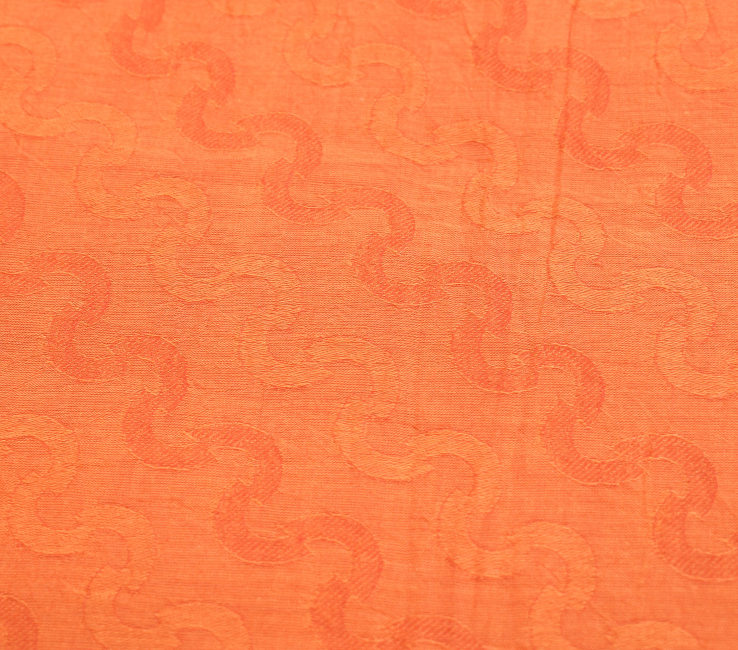 Sushila Vintage Orange Sari Remnant Scrap Soft Woven Pure Cotton Craft Fabric