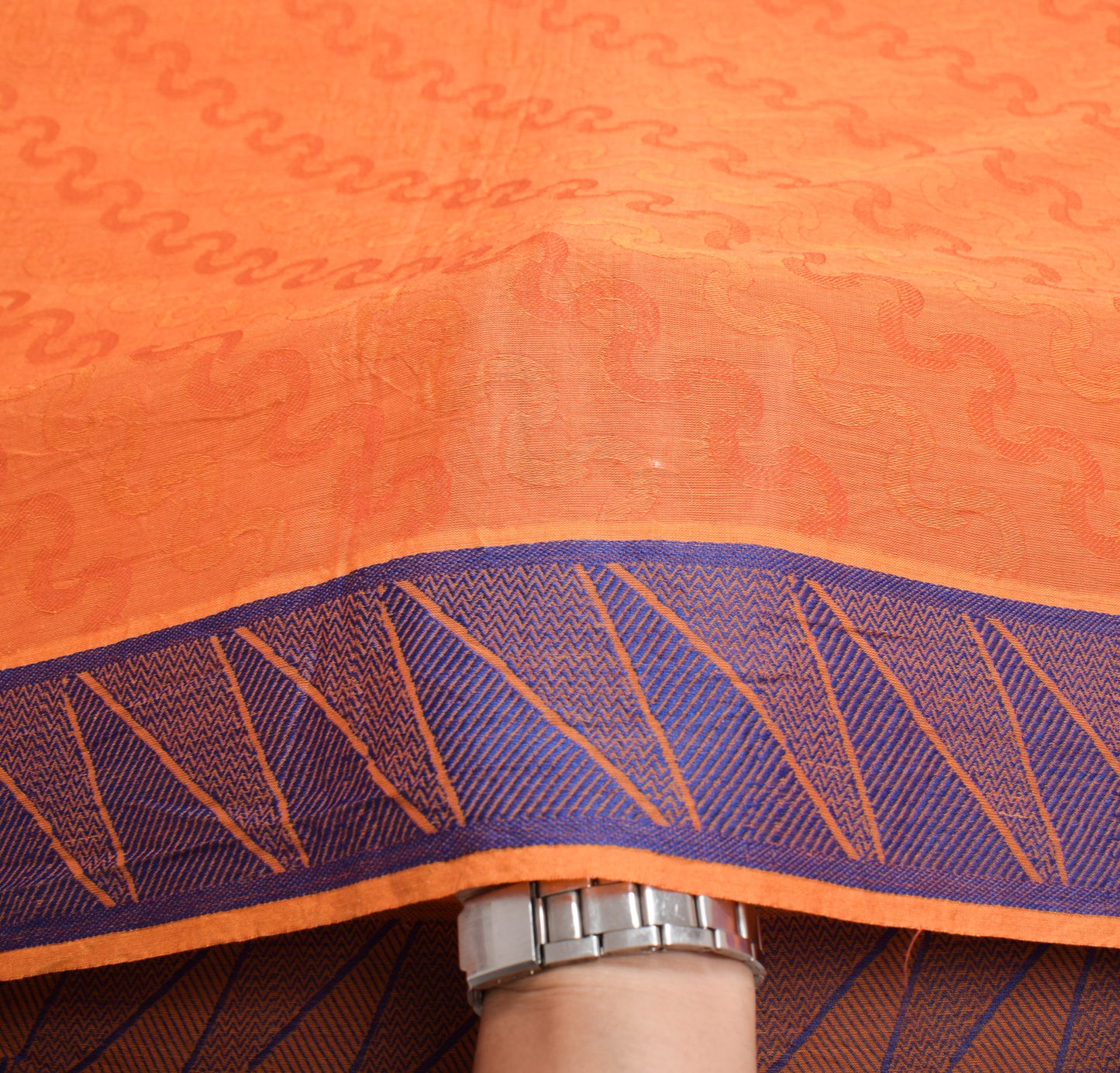 Sushila Vintage Orange Sari Remnant Scrap Soft Woven Pure Cotton Craft Fabric