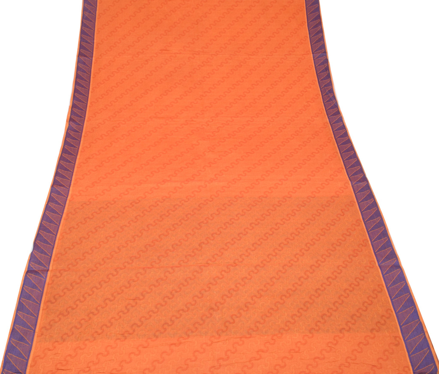 Sushila Vintage Orange Sari Remnant Scrap Soft Woven Pure Cotton Craft Fabric