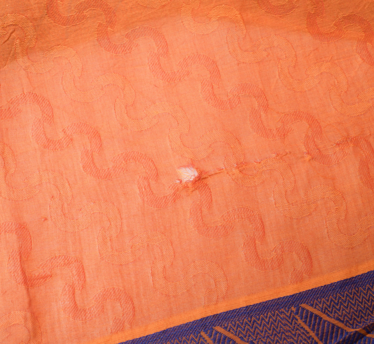 Sushila Vintage Orange Sari Remnant Scrap Soft Woven Pure Cotton Craft Fabric