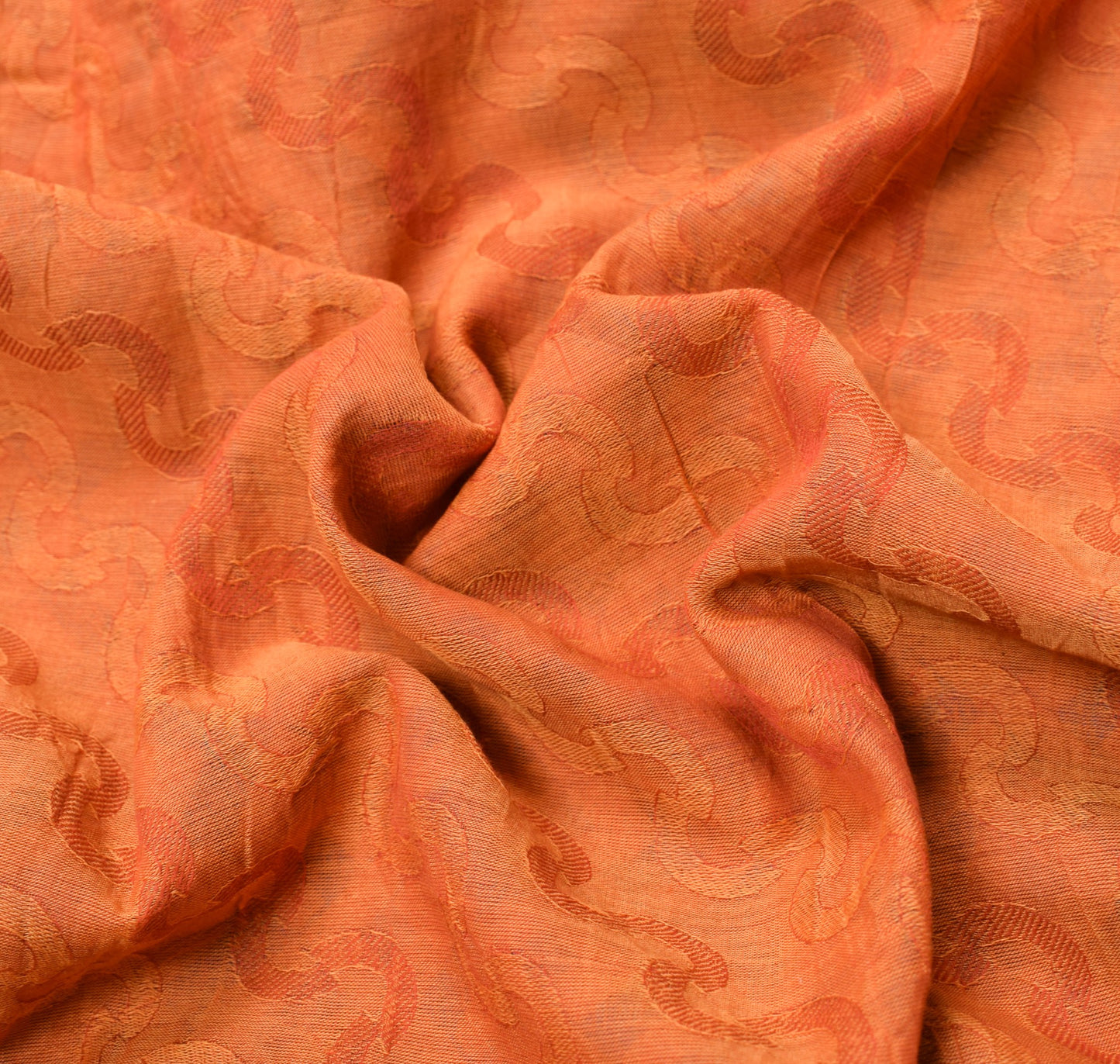 Sushila Vintage Orange Sari Remnant Scrap Soft Woven Pure Cotton Craft Fabric