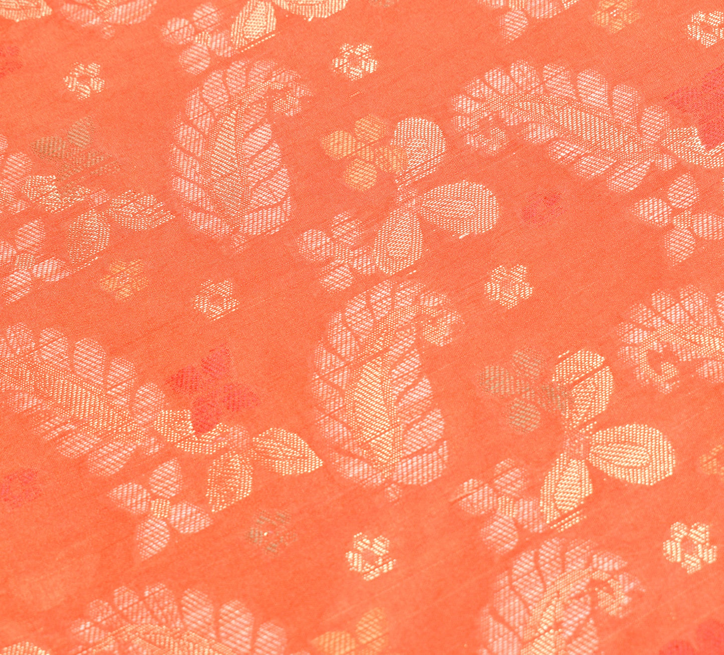 Sushila Vintage Orange Sari Remnant Scrap Floral Woven Art Silk Craft Fabric