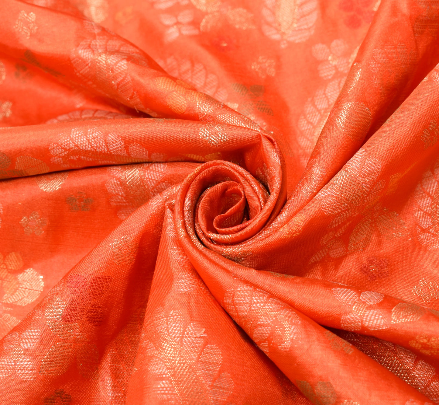 Sushila Vintage Orange Sari Remnant Scrap Floral Woven Art Silk Craft Fabric