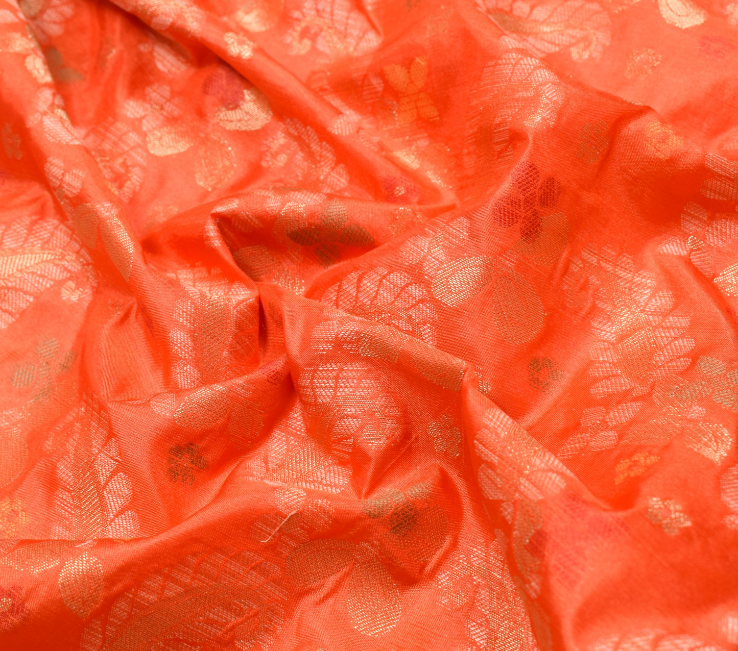 Sushila Vintage Orange Sari Remnant Scrap Floral Woven Art Silk Craft Fabric