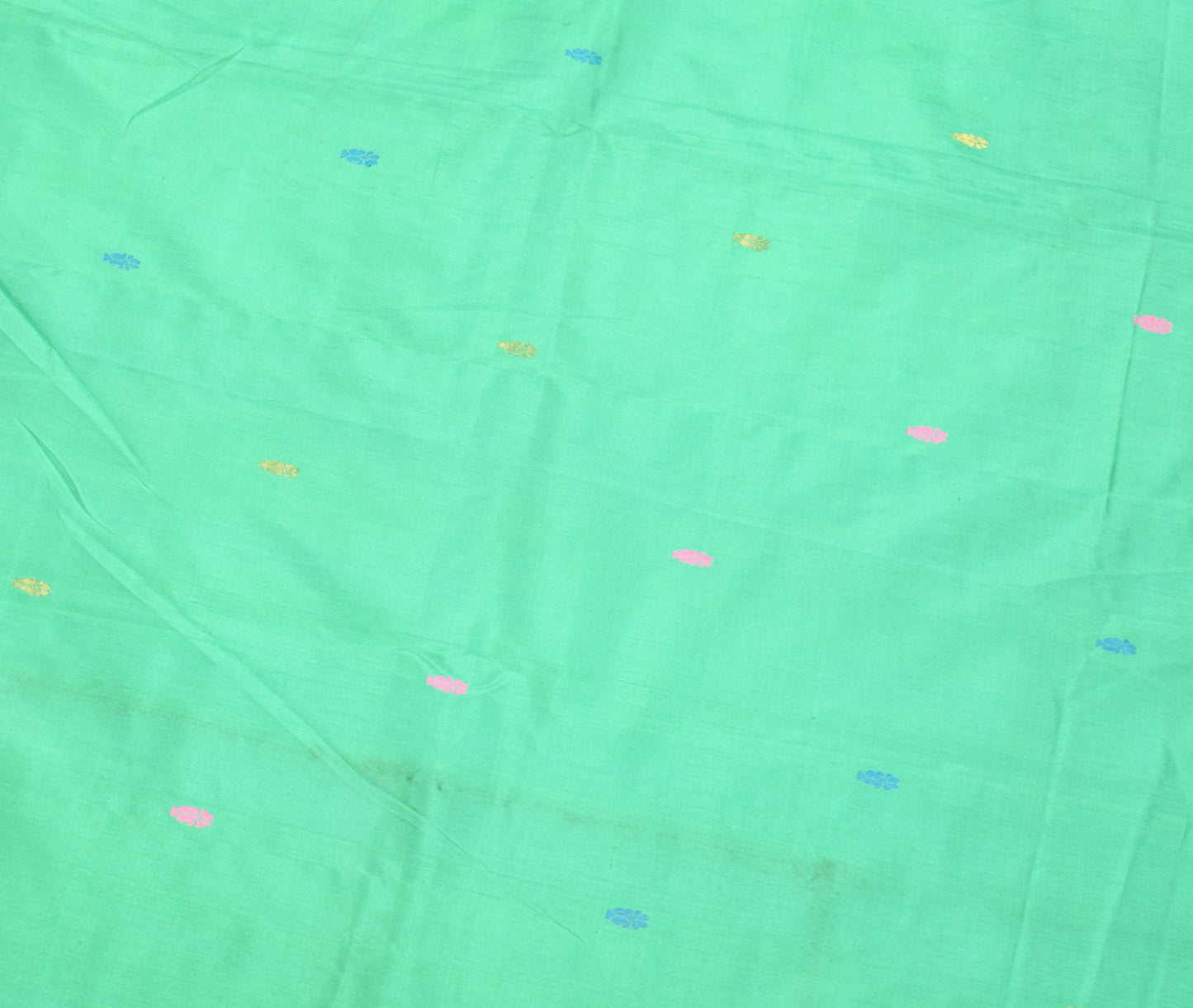 Sushila Vintage Hand Woven Green Sari Remnant Scrap Pure Silk Soft Craft Fabric