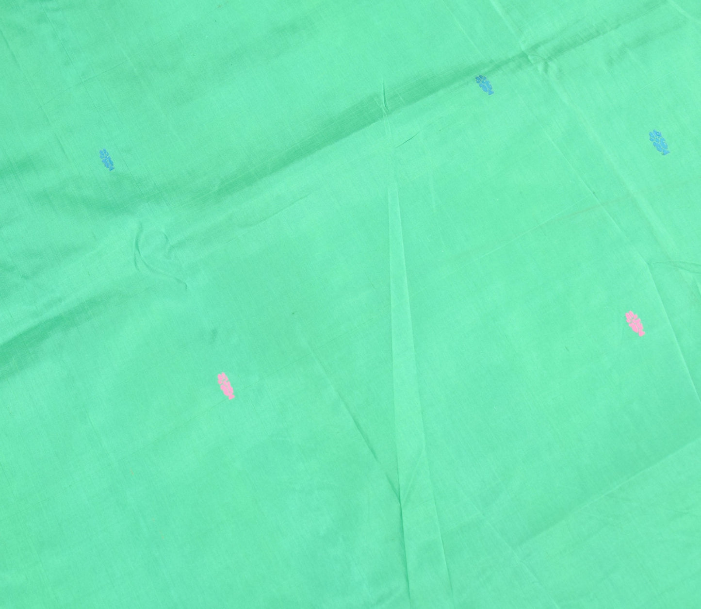 Sushila Vintage Hand Woven Green Sari Remnant Scrap Pure Silk Soft Craft Fabric