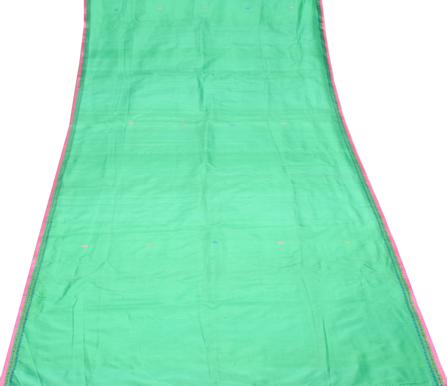 Sushila Vintage Hand Woven Green Sari Remnant Scrap Pure Silk Soft Craft Fabric