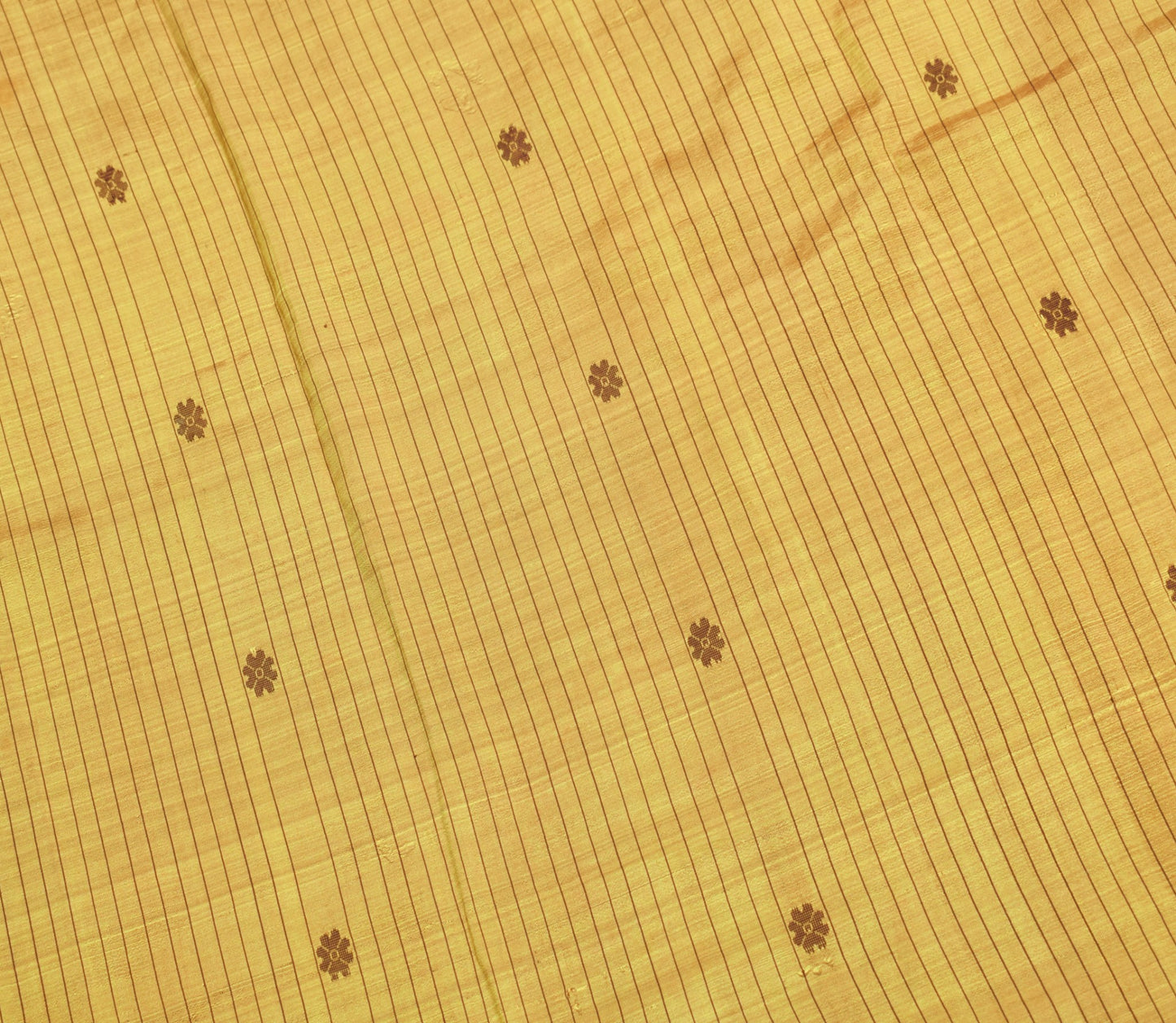 Sushila Vintage Yellow Sari Remnant Temple Border Woven Pure Silk Craft Fabric