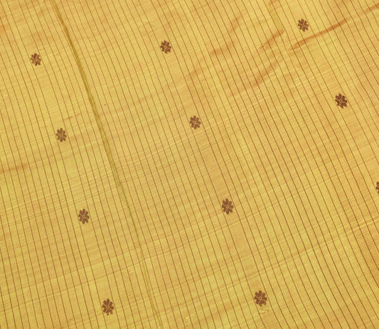 Sushila Vintage Yellow Sari Remnant Temple Border Woven Pure Silk Craft Fabric