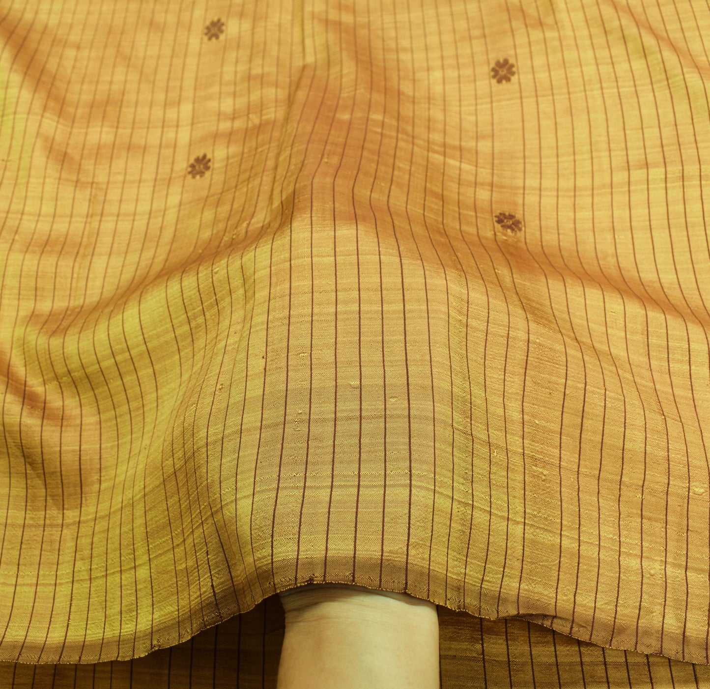 Sushila Vintage Yellow Sari Remnant Temple Border Woven Pure Silk Craft Fabric