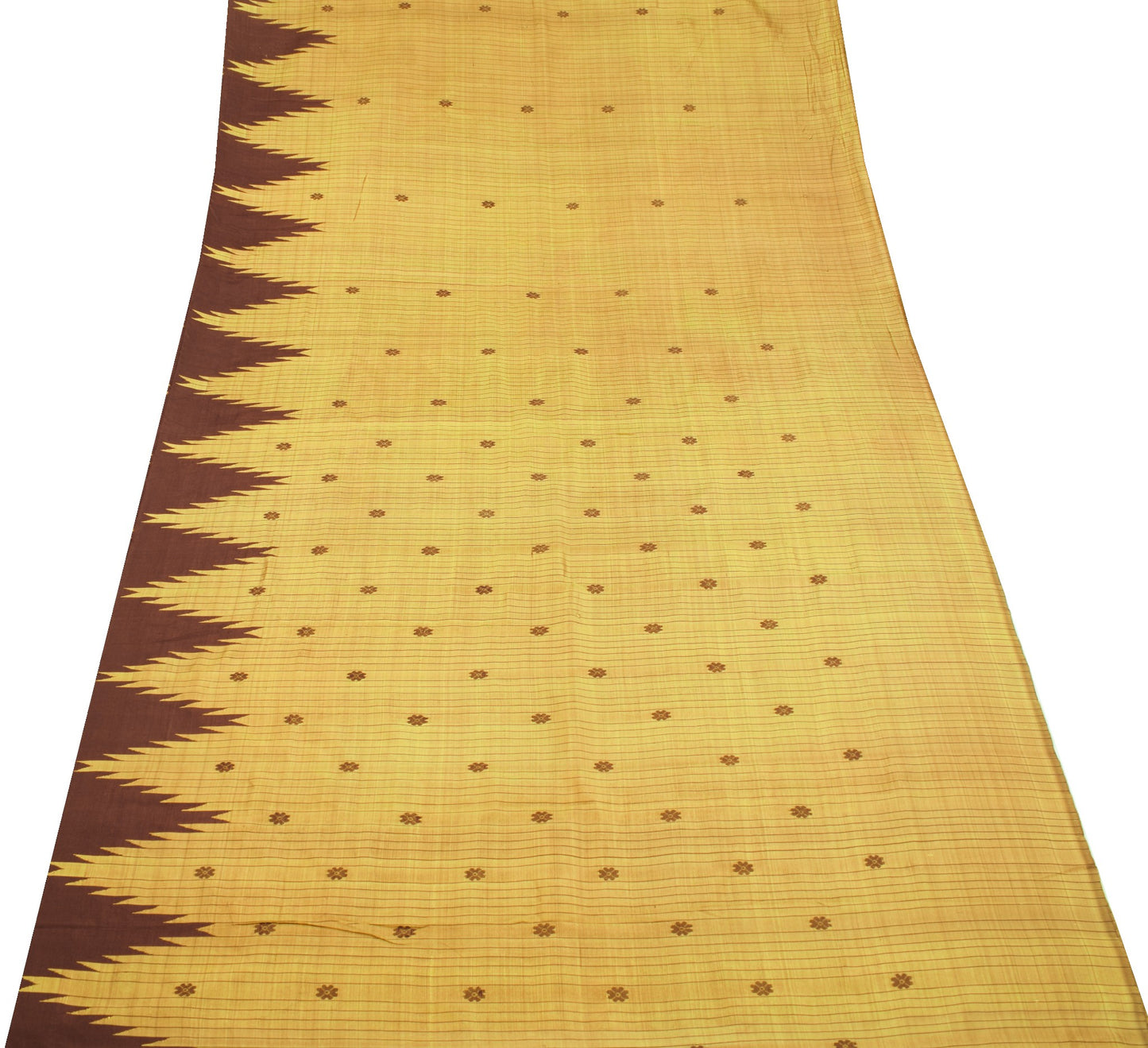 Sushila Vintage Yellow Sari Remnant Temple Border Woven Pure Silk Craft Fabric