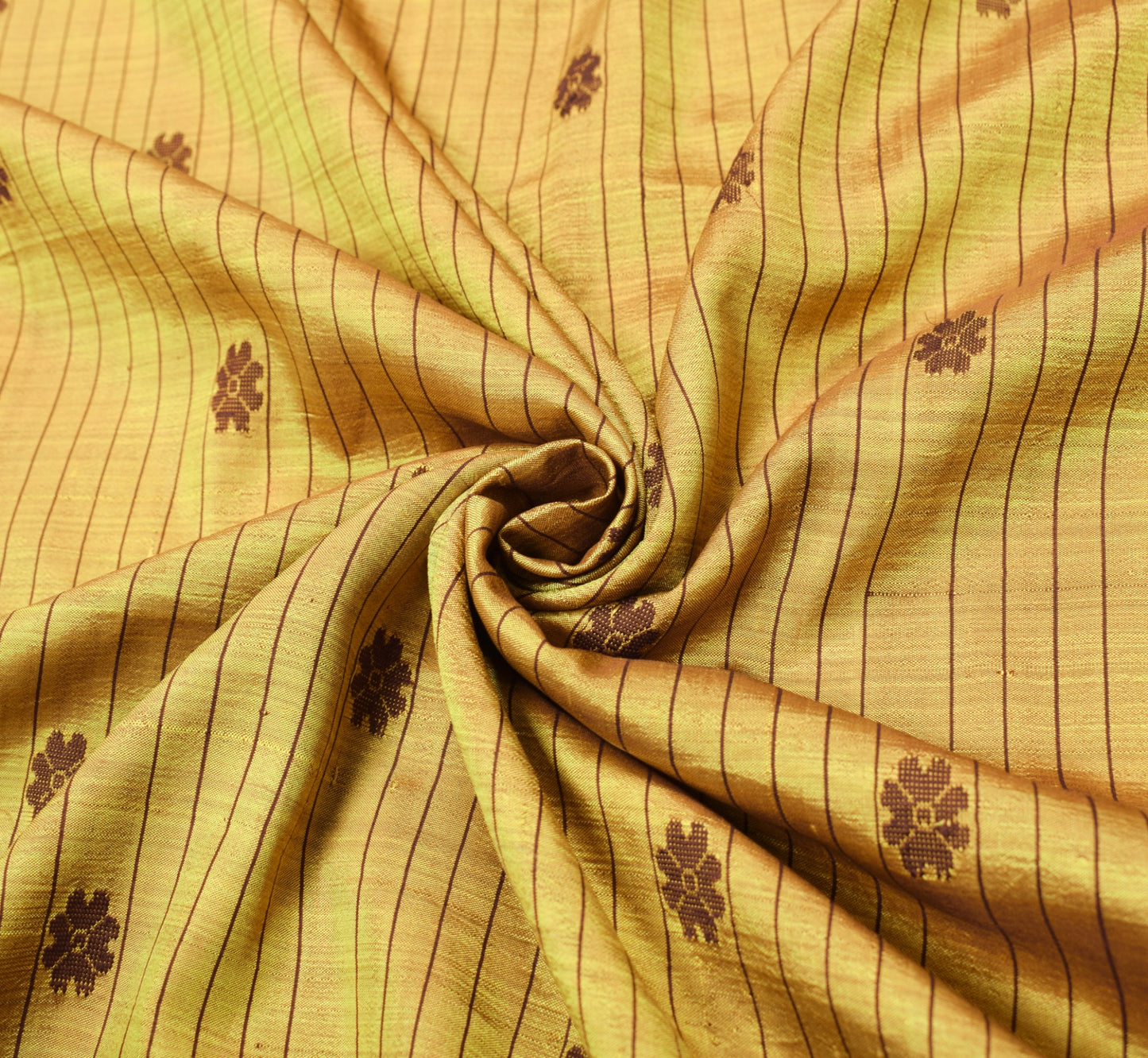 Sushila Vintage Yellow Sari Remnant Temple Border Woven Pure Silk Craft Fabric