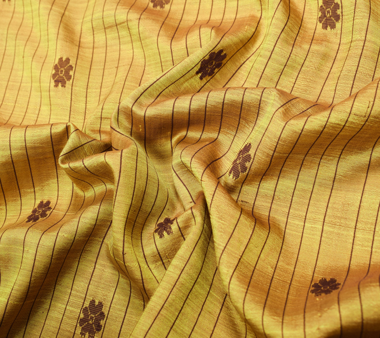 Sushila Vintage Yellow Sari Remnant Temple Border Woven Pure Silk Craft Fabric