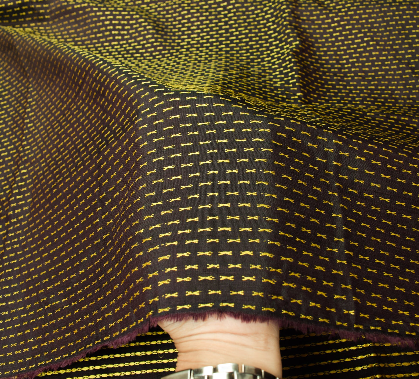 Sushila Vintage Dark Wine Sari Remnant Scrap Woven Pure Silk Soft Craft Fabric