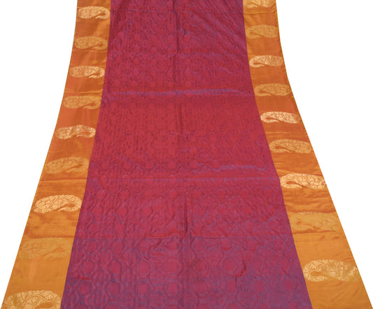 Sushila Vintage Maroon Sari Remnant Scrap Polka Dot Woven Pure Silk Craft Fabric